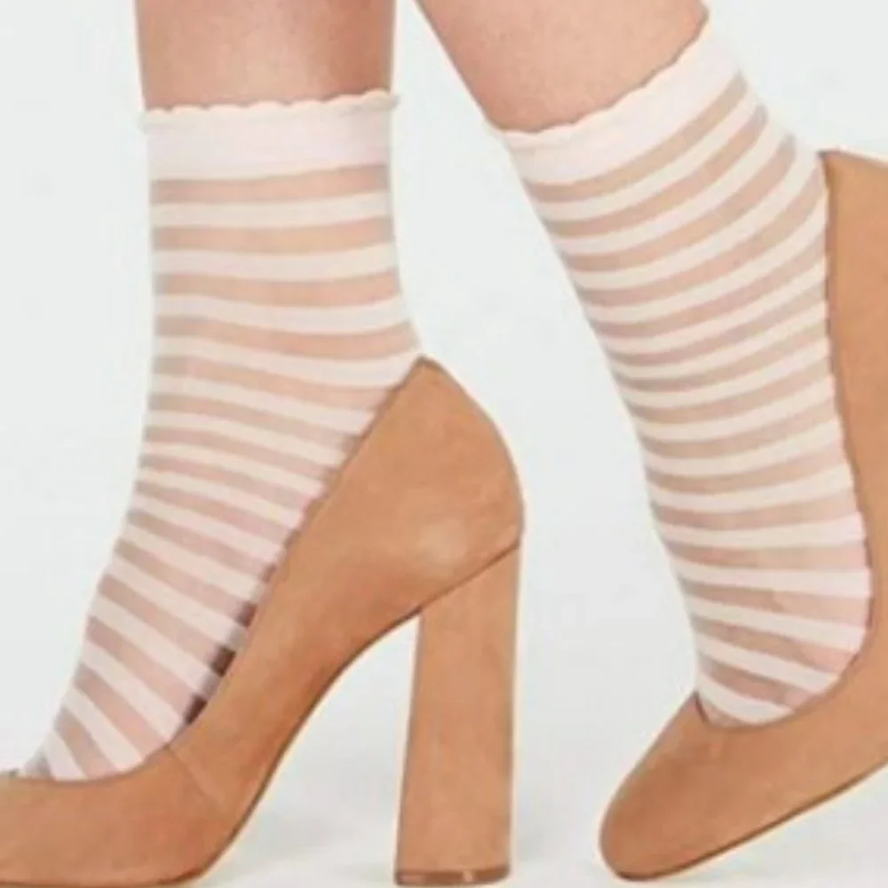 International Concepts Pink Sheer Stripe Ankle Fashion Socks OS New